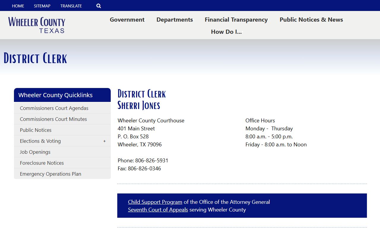 Wheeler County court records after arrest district clerk page