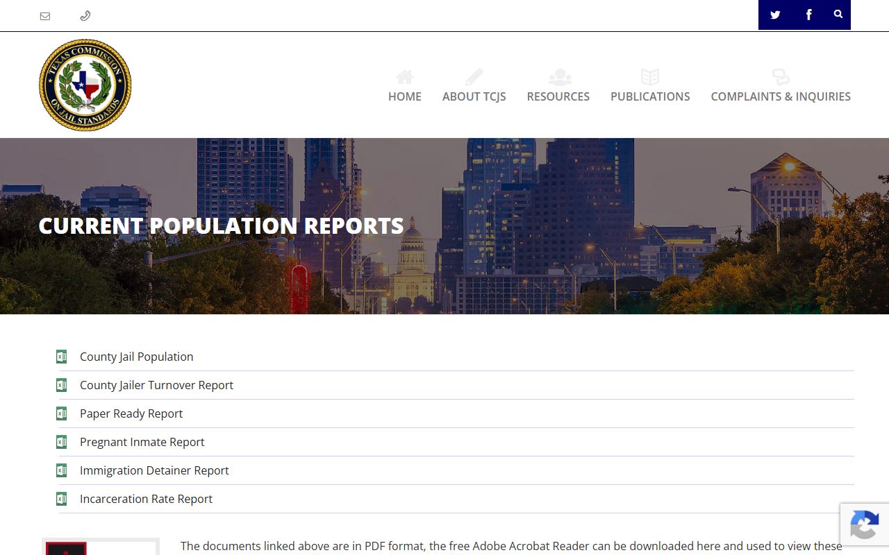 Texas Commission on Jail Standards population reports for Wheeler County Jail capacity and population